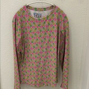 IBKUL Women’s Pink and Yellow Pineapple Print Long Sleeve Rash Guard